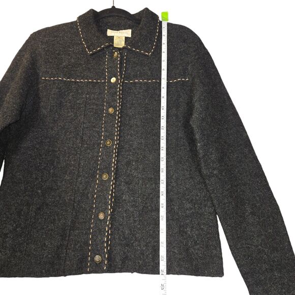 Vintage Susan Bristol Womens Medium Wool Cardigan Gray Hand Embroidered Career - Picture 5 of 9
